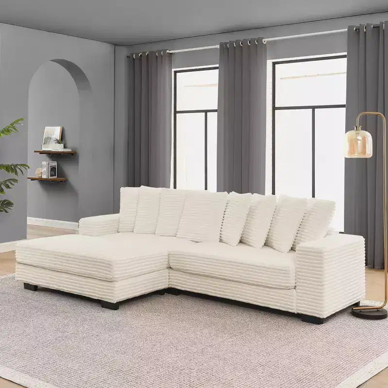 Canapé sectionnel convertible EHMKNP en velours côtelé, canapé modulaire en forme de L avec pouf