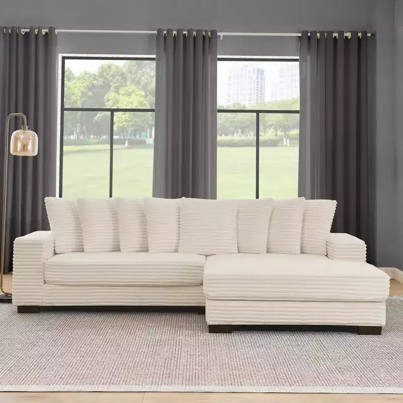 Canapé sectionnel convertible EHMKNP en velours côtelé, canapé modulaire en forme de L avec pouf