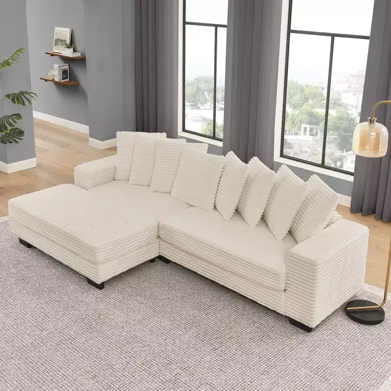 Canapé sectionnel convertible EHMKNP en velours côtelé, canapé modulaire en forme de L avec pouf