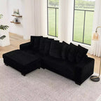 Canapé sectionnel convertible EHMKNP en velours côtelé, canapé modulaire en forme de L avec pouf