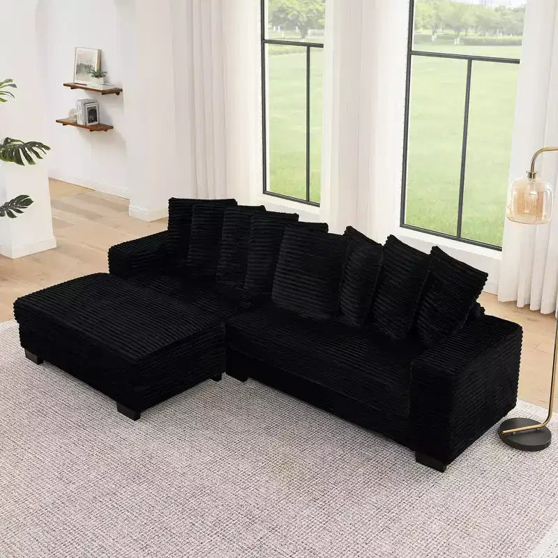 Canapé sectionnel convertible EHMKNP en velours côtelé, canapé modulaire en forme de L avec pouf