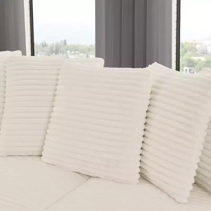 Canapé sectionnel convertible EHMKNP en velours côtelé, canapé modulaire en forme de L avec pouf