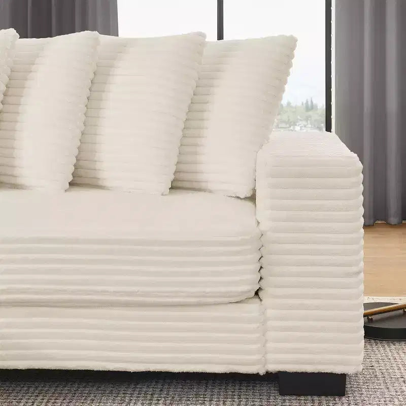 Canapé sectionnel convertible EHMKNP en velours côtelé, canapé modulaire en forme de L avec pouf