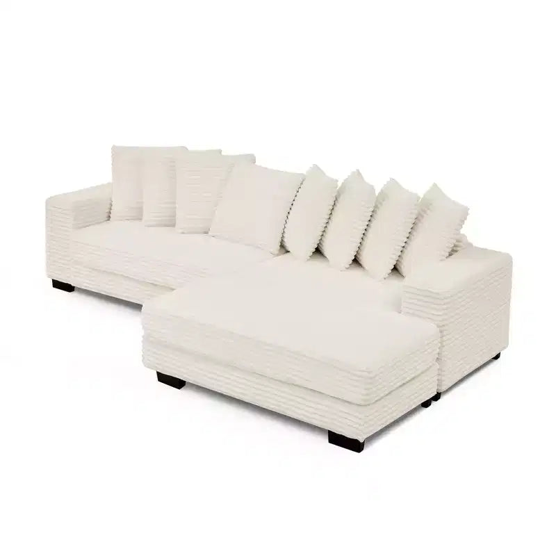 Canapé sectionnel convertible EHMKNP en velours côtelé, canapé modulaire en forme de L avec pouf