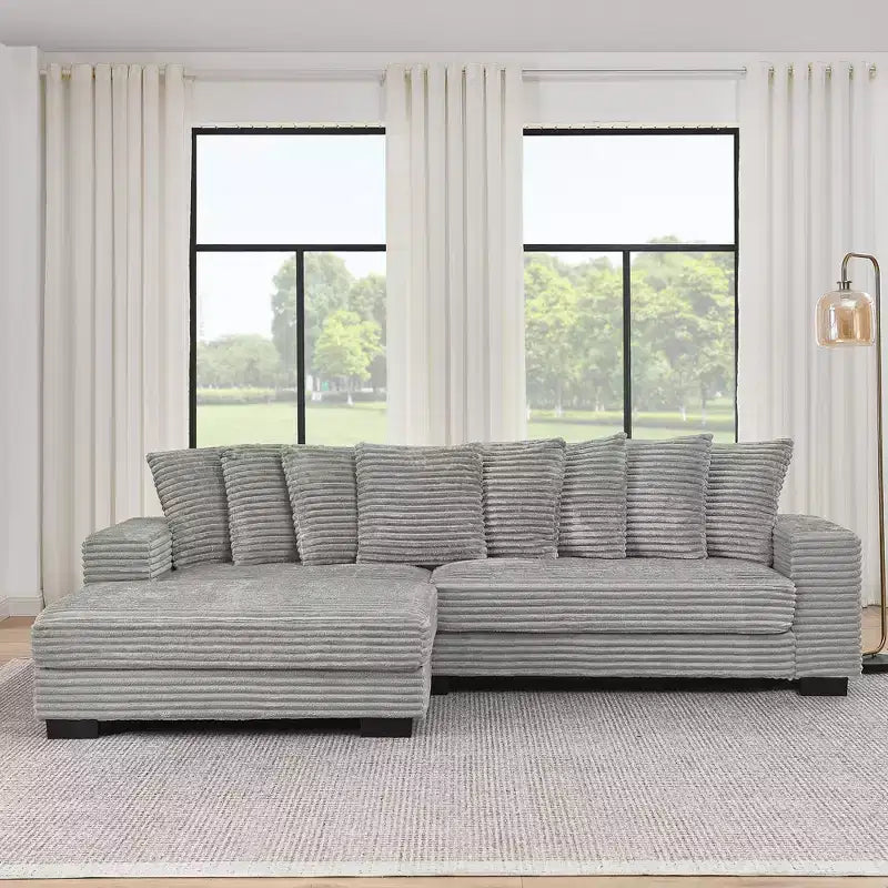 Canapé sectionnel convertible EHMKNP en velours côtelé, canapé modulaire en forme de L avec pouf