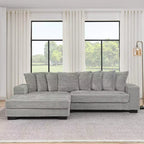 Canapé sectionnel convertible EHMKNP en velours côtelé, canapé modulaire en forme de L avec pouf