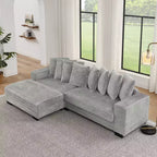Canapé sectionnel convertible EHMKNP en velours côtelé, canapé modulaire en forme de L avec pouf