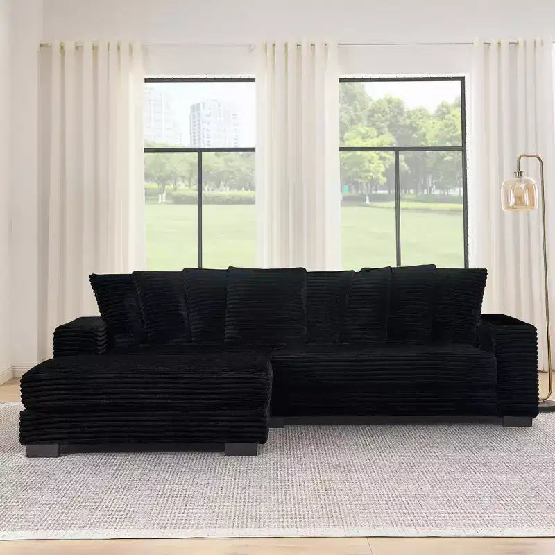Canapé sectionnel convertible EHMKNP en velours côtelé, canapé modulaire en forme de L avec pouf