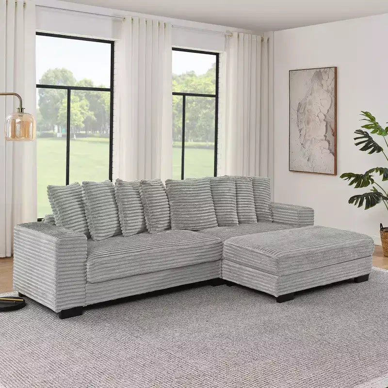 Canapé sectionnel convertible EHMKNP en velours côtelé, canapé modulaire en forme de L avec pouf