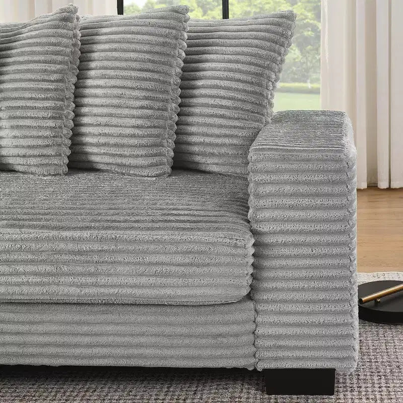 Canapé sectionnel convertible EHMKNP en velours côtelé, canapé modulaire en forme de L avec pouf