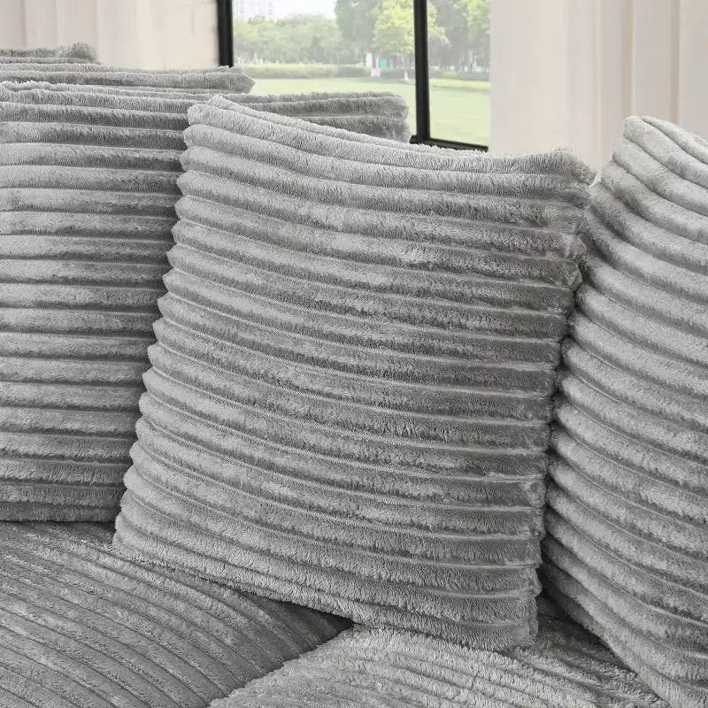 Canapé sectionnel convertible EHMKNP en velours côtelé, canapé modulaire en forme de L avec pouf