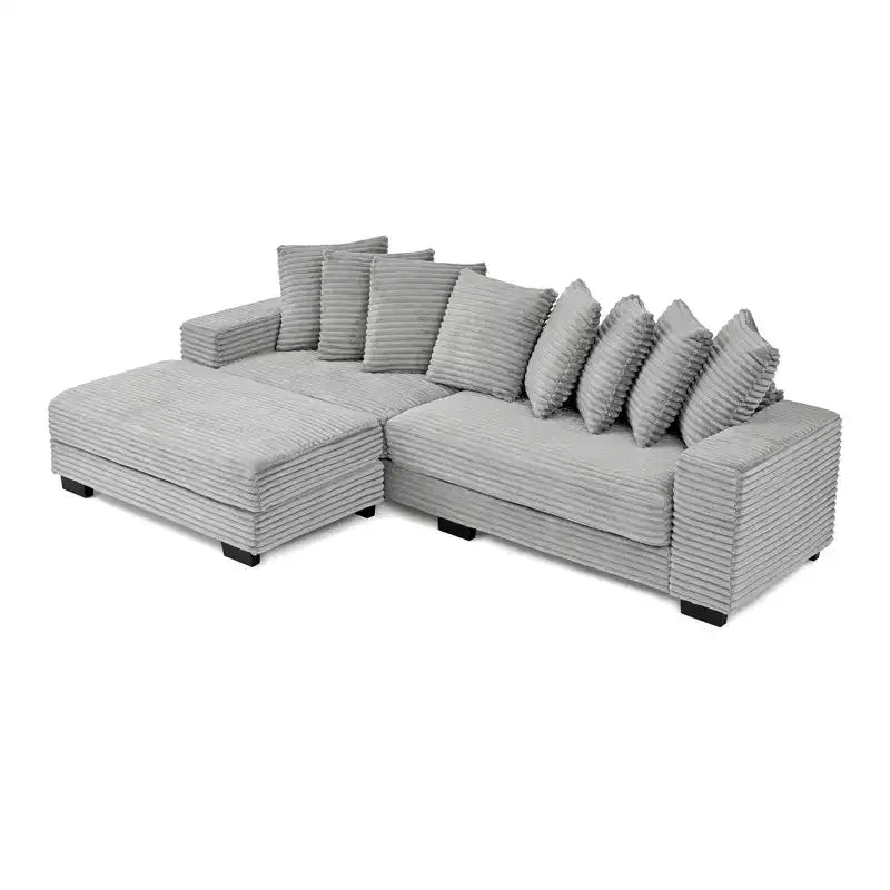 Canapé sectionnel convertible EHMKNP en velours côtelé, canapé modulaire en forme de L avec pouf