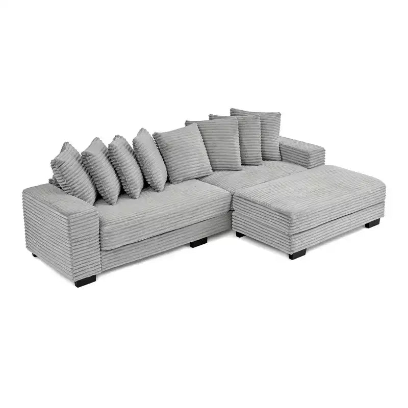 Canapé sectionnel convertible EHMKNP en velours côtelé, canapé modulaire en forme de L avec pouf