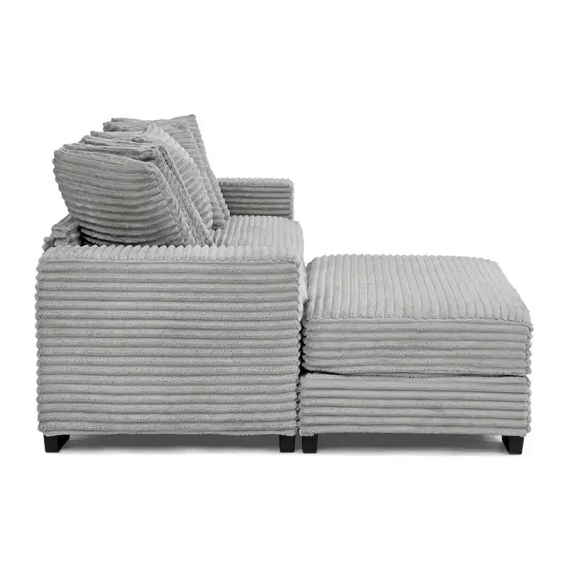 Canapé sectionnel convertible EHMKNP en velours côtelé, canapé modulaire en forme de L avec pouf