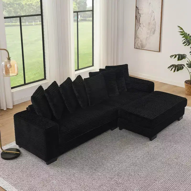 Canapé sectionnel convertible EHMKNP en velours côtelé, canapé modulaire en forme de L avec pouf