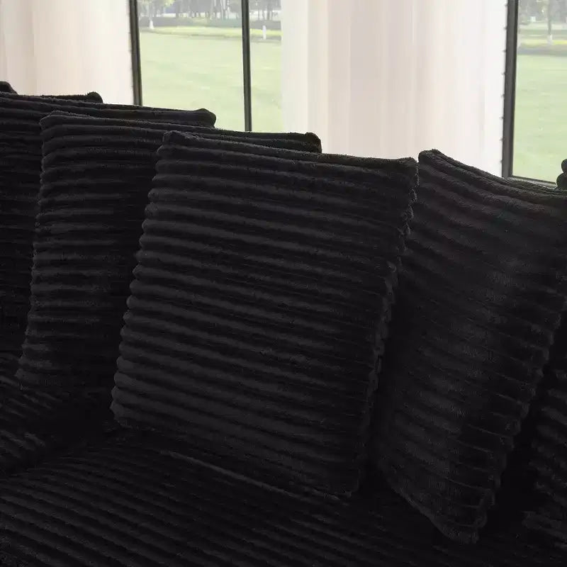 Canapé sectionnel convertible EHMKNP en velours côtelé, canapé modulaire en forme de L avec pouf