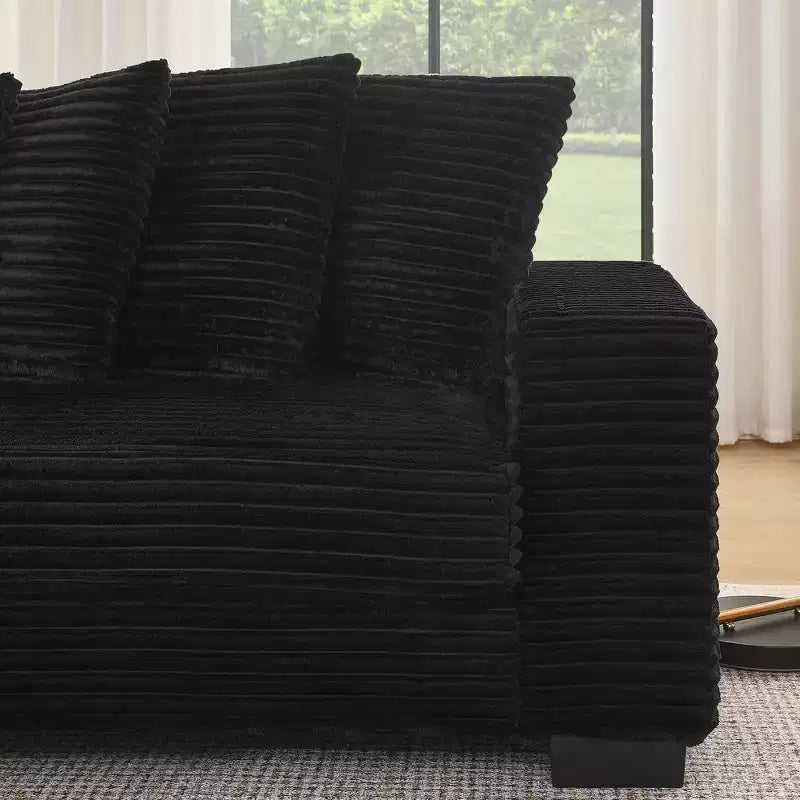 Canapé sectionnel convertible EHMKNP en velours côtelé, canapé modulaire en forme de L avec pouf