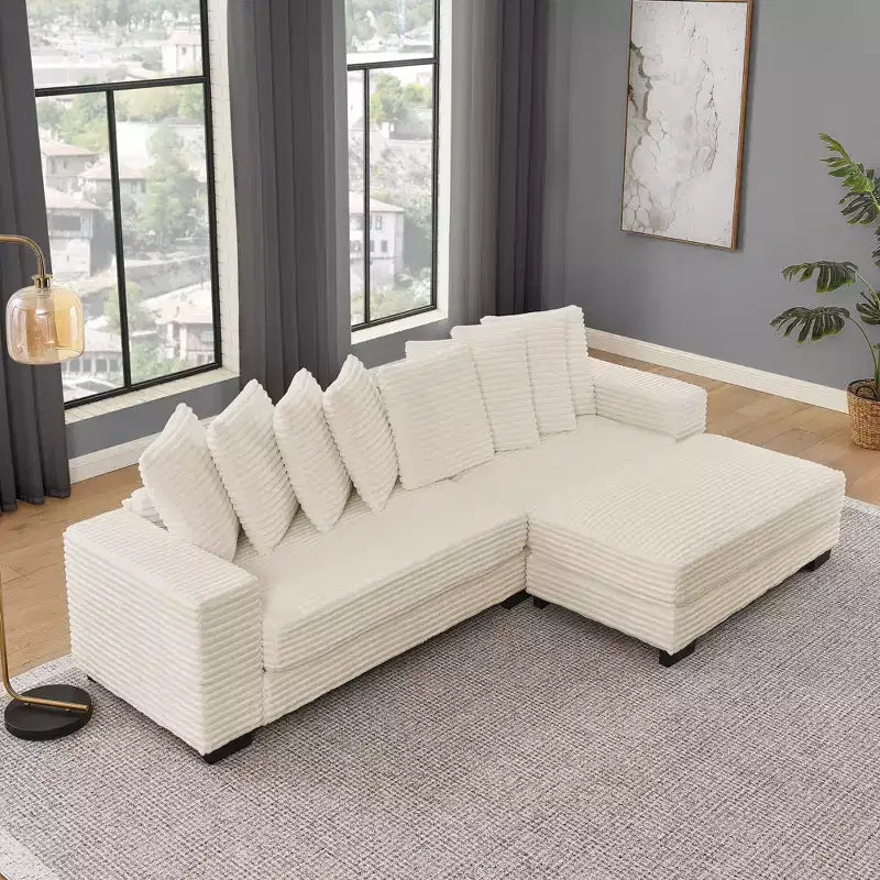 Canapé sectionnel convertible EHMKNP en velours côtelé, canapé modulaire en forme de L avec pouf
