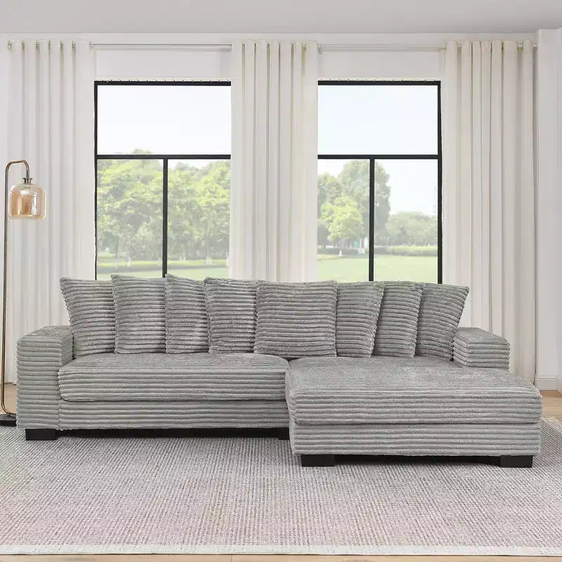 Canapé sectionnel convertible EHMKNP en velours côtelé, canapé modulaire en forme de L avec pouf
