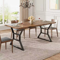 Rectangular Dining Table for 6 People, Kitchen Tables with Extra Heavy Duty Metal Legs, Retro Brown