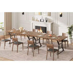 Table à manger rectangulaire pour 6 personnes, tables de cuisine avec pieds en métal très résistants, marron rétro