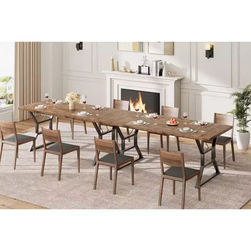 Table à manger rectangulaire pour 6 personnes, tables de cuisine avec pieds en métal très résistants, marron rétro