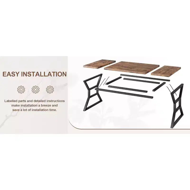 Table à manger rectangulaire pour 6 personnes, tables de cuisine avec pieds en métal très résistants, marron rétro