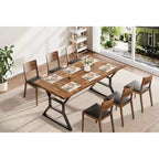 Table à manger rectangulaire pour 6 personnes, tables de cuisine avec pieds en métal très résistants, marron rétro