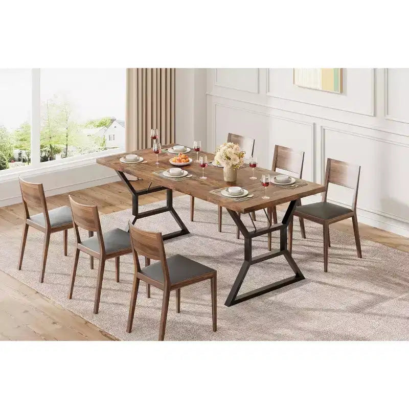 Table à manger rectangulaire pour 6 personnes, tables de cuisine avec pieds en métal très résistants, marron rétro