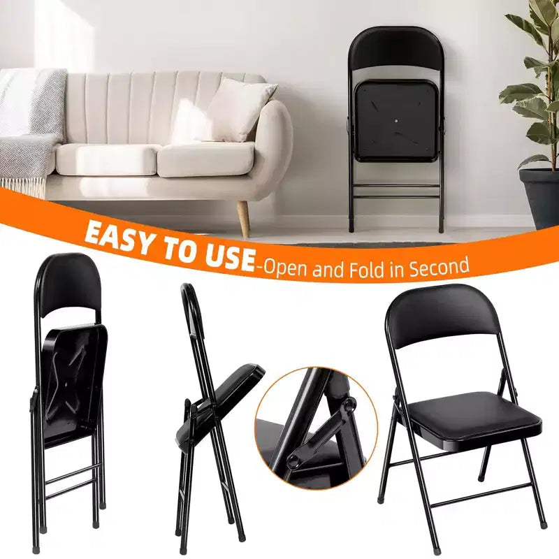 SUGIFT Lot de 6 chaises pliantes rembourrées – Structure en acier durable, revêtement en tissu, pour événements et usage domestique
