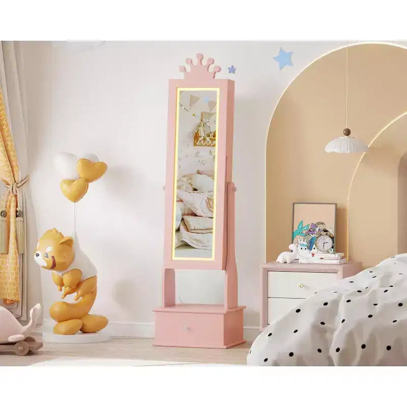 Meuble à bijoux pour enfants 46 avec miroir pleine longueur, tiroirs de rangement et armoire à bijoux pour l'anniversaire des enfants