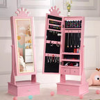 Meuble à bijoux pour enfants 46 avec miroir pleine longueur, tiroirs de rangement et armoire à bijoux pour l'anniversaire des enfants