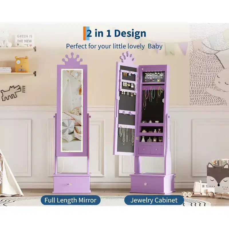 Meuble à bijoux pour enfants 46 avec miroir pleine longueur, tiroirs de rangement et armoire à bijoux pour l'anniversaire des enfants