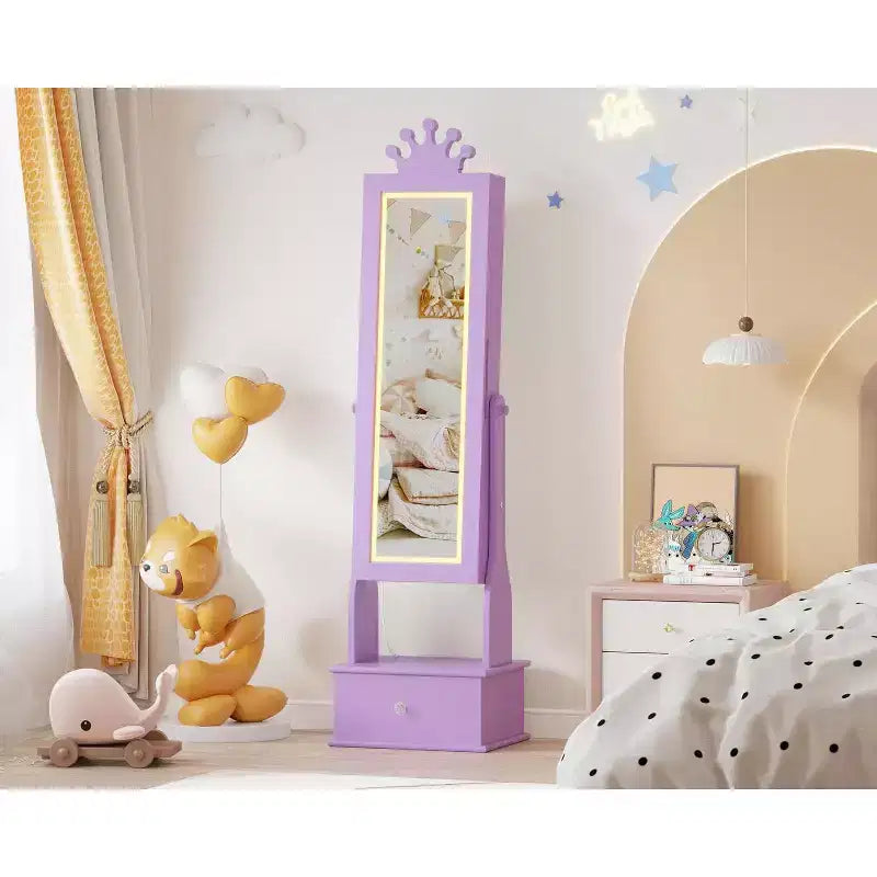Meuble à bijoux pour enfants 46 avec miroir pleine longueur, tiroirs de rangement et armoire à bijoux pour l'anniversaire des enfants