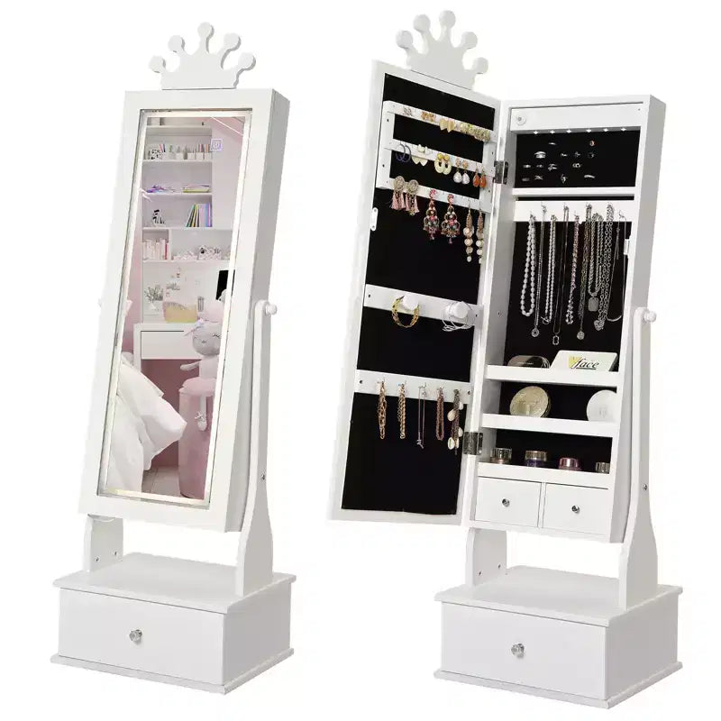 Meuble à bijoux pour enfants 46 avec miroir pleine longueur, tiroirs de rangement et armoire à bijoux pour l'anniversaire des enfants