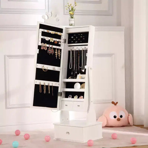 46 Kids Jewelry Cabinet with Full-Length Mirror, Storage Drawers and Jewelry Armoire for Kids Bithday