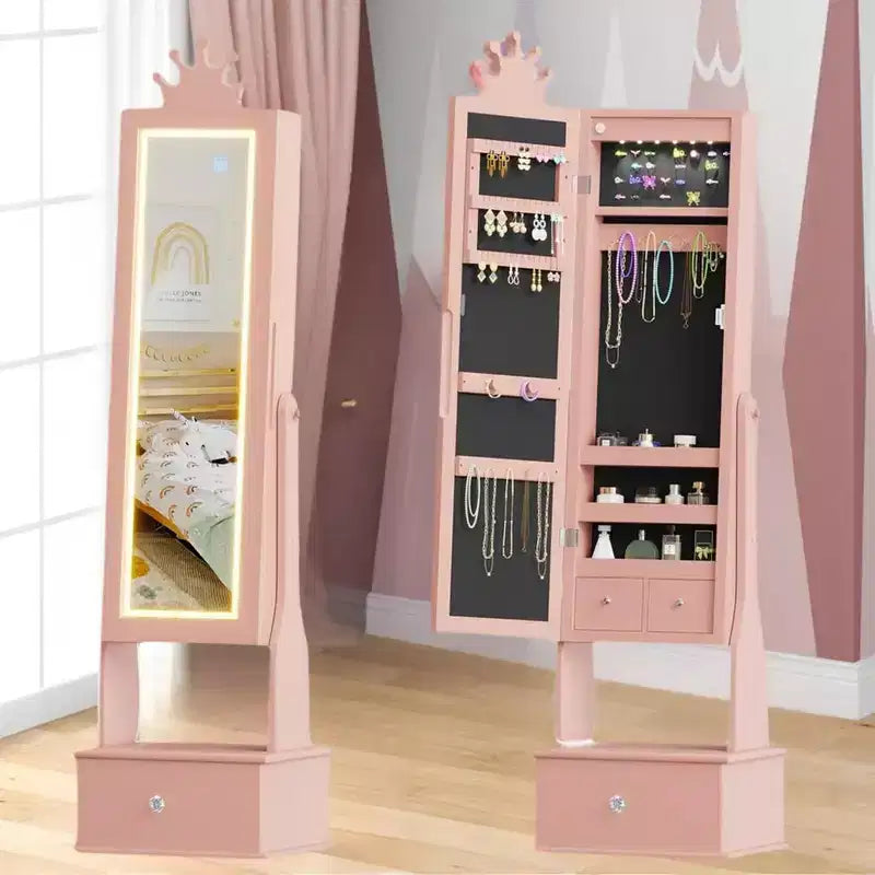 Meuble à bijoux pour enfants 46 avec miroir pleine longueur, tiroirs de rangement et armoire à bijoux pour l'anniversaire des enfants