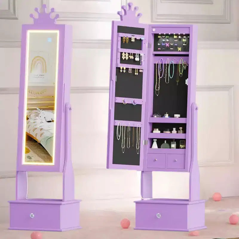 Meuble à bijoux pour enfants 46 avec miroir pleine longueur, tiroirs de rangement et armoire à bijoux pour l'anniversaire des enfants
