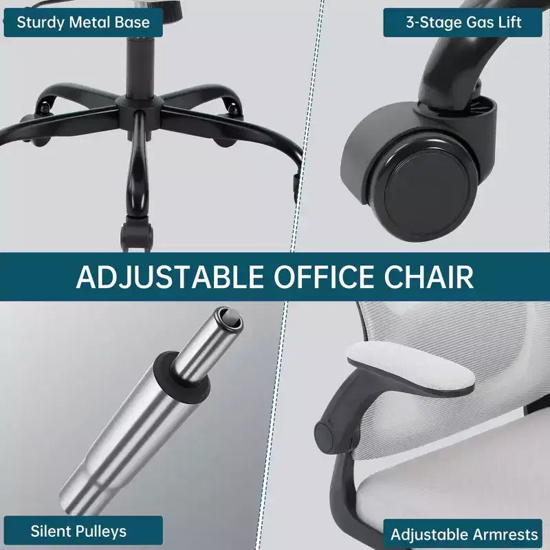 Chaise de bureau ergonomique, chaise de bureau pivotante à roulettes, chaise à roulettes en maille, accoudoir relevable, pour bureau à domicile, étude, chambre.