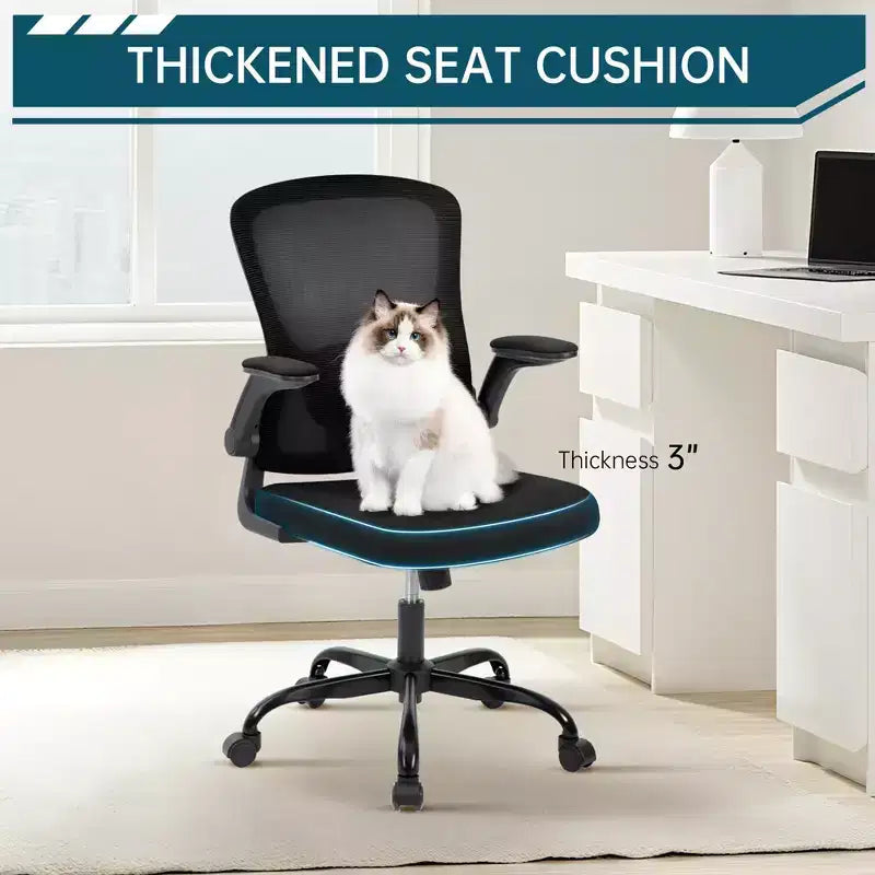 Chaise de bureau ergonomique, chaise de bureau pivotante à roulettes, chaise à roulettes en maille, accoudoir relevable, pour bureau à domicile, étude, chambre.