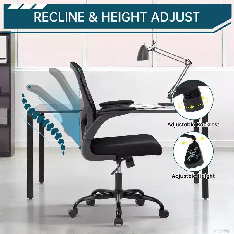 Chaise de bureau ergonomique, chaise de bureau pivotante à roulettes, chaise à roulettes en maille, accoudoir relevable, pour bureau à domicile, étude, chambre.