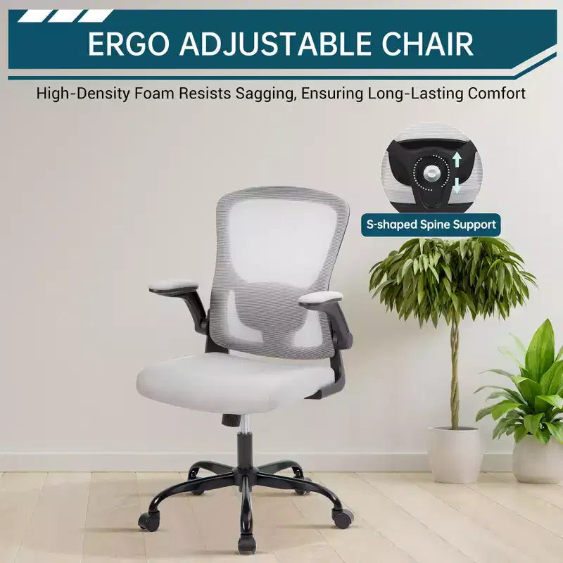 Chaise de bureau ergonomique, chaise de bureau pivotante à roulettes, chaise à roulettes en maille, accoudoir relevable, pour bureau à domicile, étude, chambre.