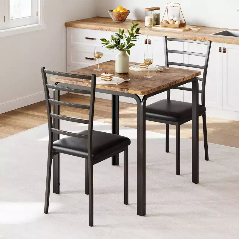 Ensemble de salle à manger 3 pièces, table et 2 chaises, ensemble de dînette moderne pour 2, 2 chaises à dossier en métal, pour dînette, cuisine, salle à manger