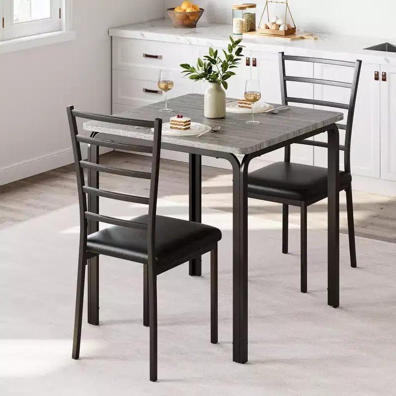 Ensemble de salle à manger 3 pièces, table et 2 chaises, ensemble de dînette moderne pour 2, 2 chaises à dossier en métal, pour dînette, cuisine, salle à manger