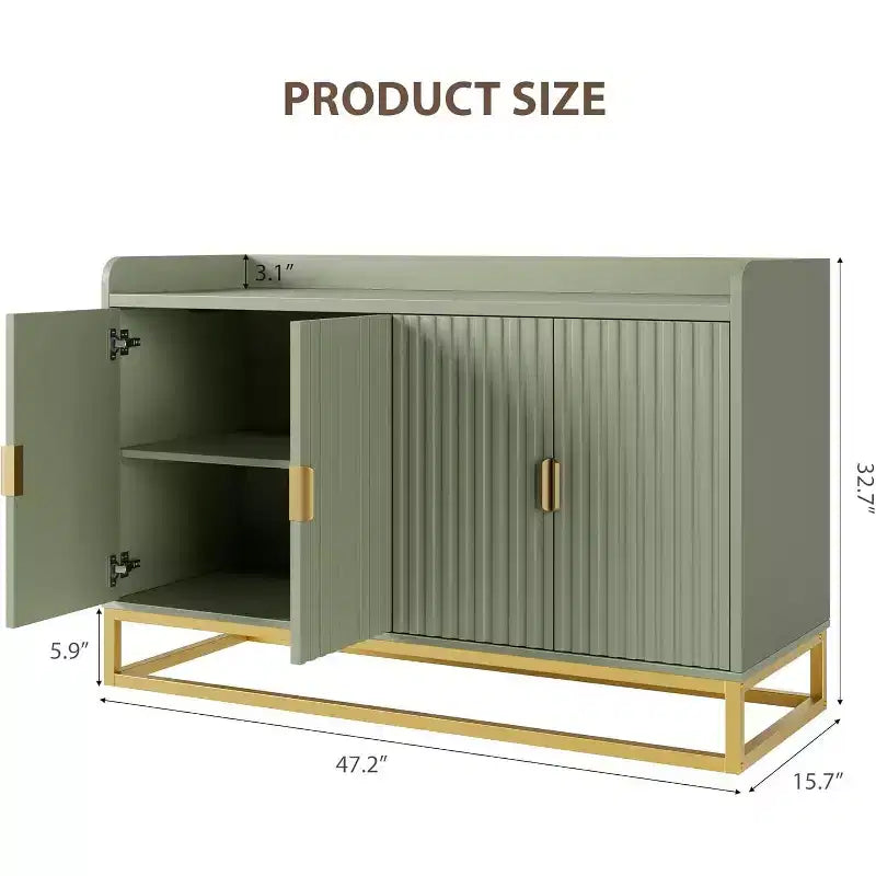 Buffet de rangement avec 4 portes 120 cm de large, enfilade cannelée, buffet moderne, meuble console multimédia