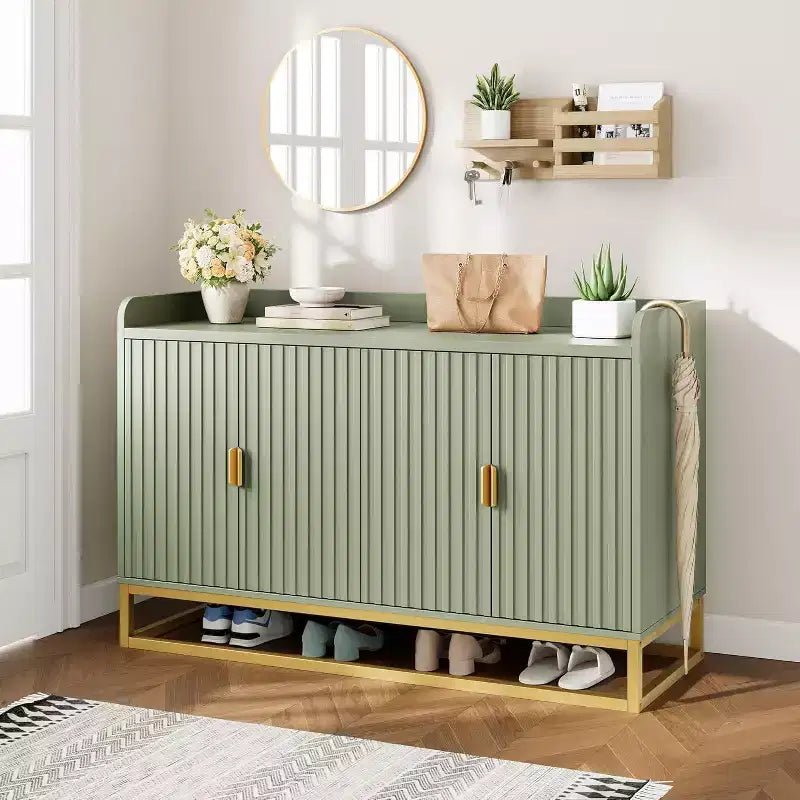 Buffet de rangement avec 4 portes 120 cm de large, enfilade cannelée, buffet moderne, meuble console multimédia