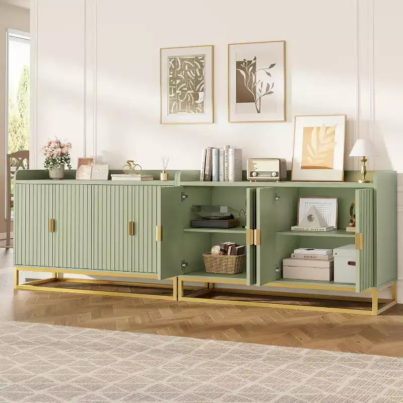 Buffet de rangement avec 4 portes 120 cm de large, enfilade cannelée, buffet moderne, meuble console multimédia