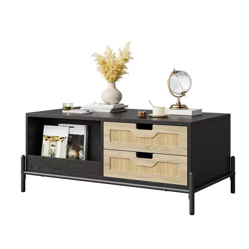 Wooden Center Table Coffee Table for Living Room, Wooden Rectangular Cocktail Table 