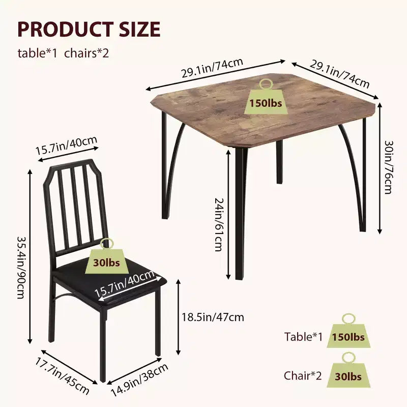 Table à manger, table de cuisine carrée moderne et industrielle en bois de ferme avec chaises rembourrées, meubles de salle à manger