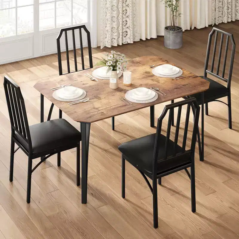 Table à manger, table de cuisine carrée moderne et industrielle en bois de ferme avec chaises rembourrées, meubles de salle à manger
